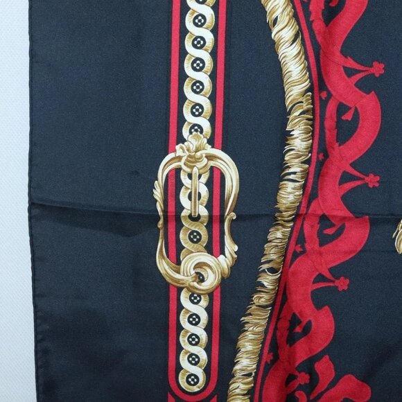 HERMES Carre90 Scarf ""BRIDE DE COUR"" Silk Black Auth BA4252 - Picture 10 of 14